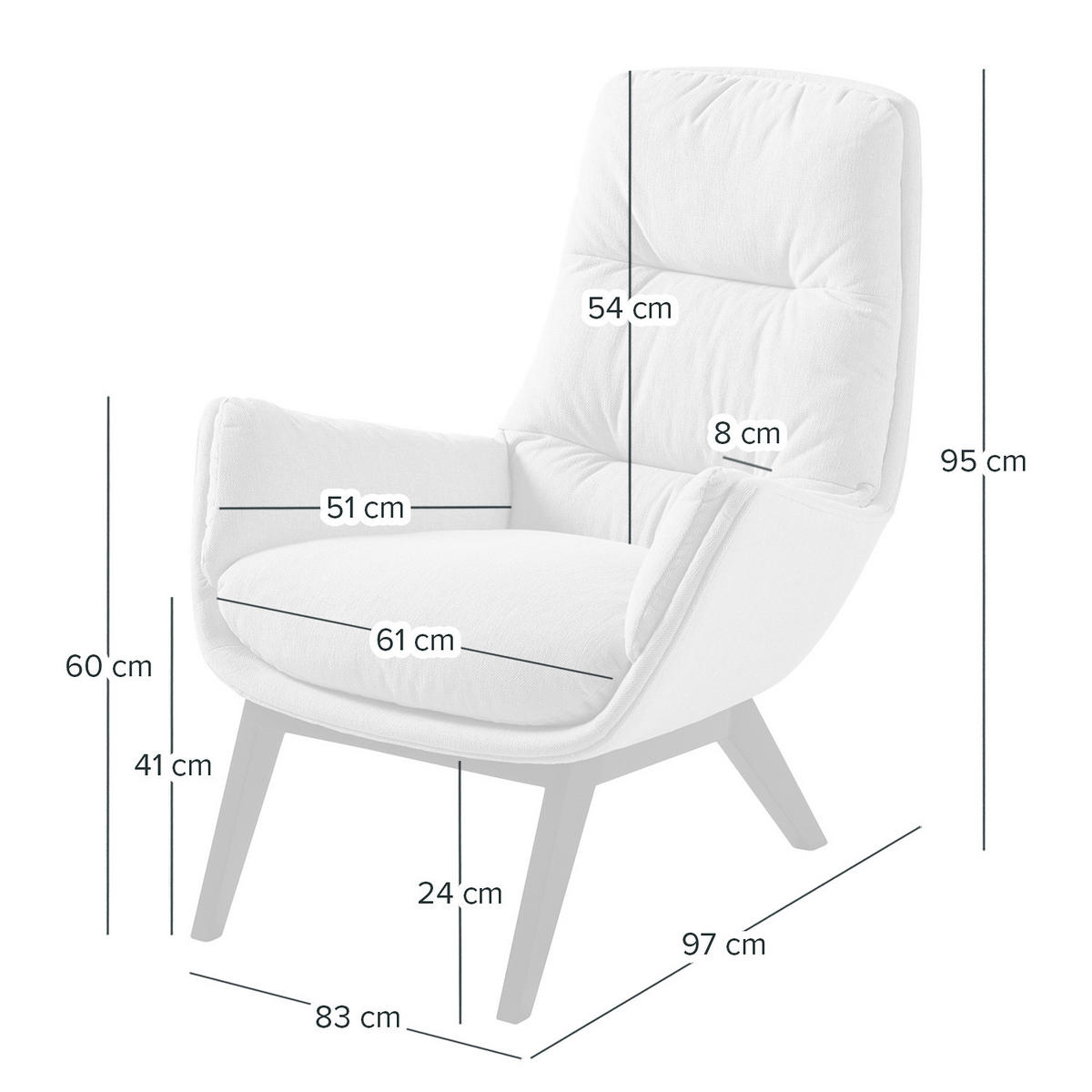 SESSEL mit Holzfüßen - Hellgrau/Schwarz, Eichenholz/Textil (83/95/97cm) - home24