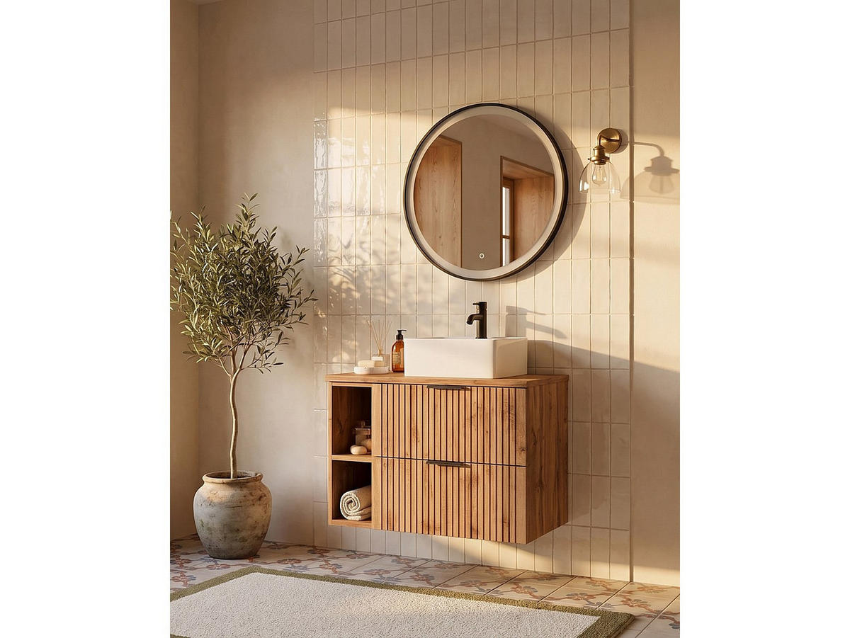 WASCHBECKENUNTERSCHRANK - 80 x 46 - holz - naturfarben hell Zevara - Naturfarben, Holz (80/57/46cm) - Vente-Unique