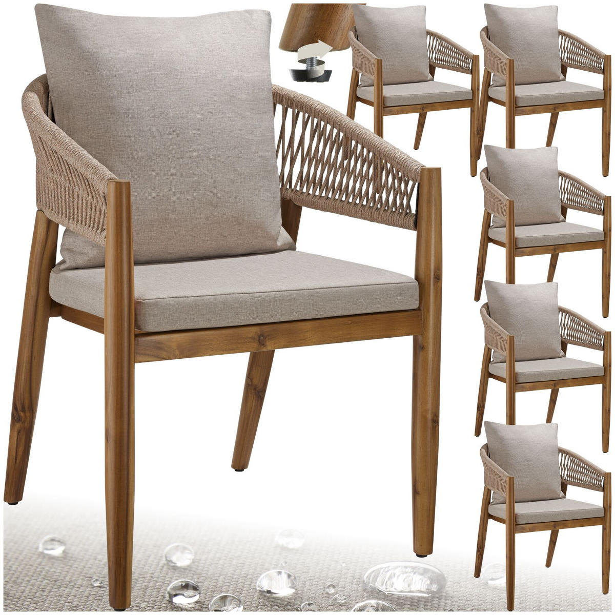 GARTENSTUHL Manacor, höhenverstellbare Kunststofffüße, Sand - Sandfarben/Braun, Holz (59/76.5/58cm) - tectake