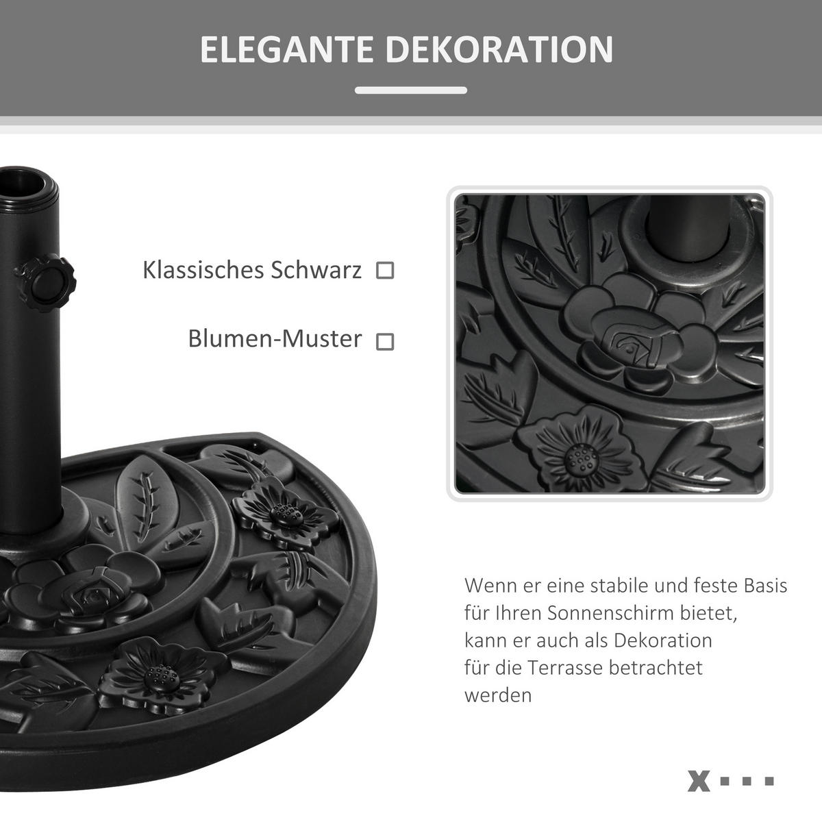SONNENSCHIRMSTÄNDER, HDPE, Zement, Schwarz - Schwarz, Kunststoff (32/50cm) - Outsunny
