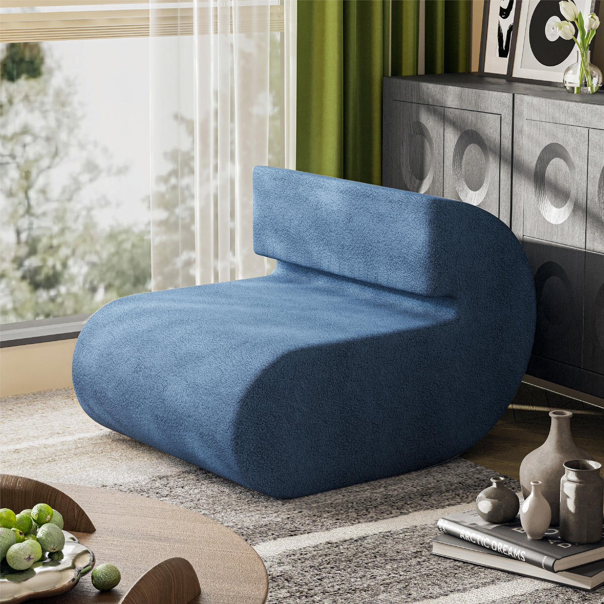 SOFA Modulares Sofa Kommaform Blau Mittlere Rückenlehne - Blau, Textil (76/66/90cm) - Vercart