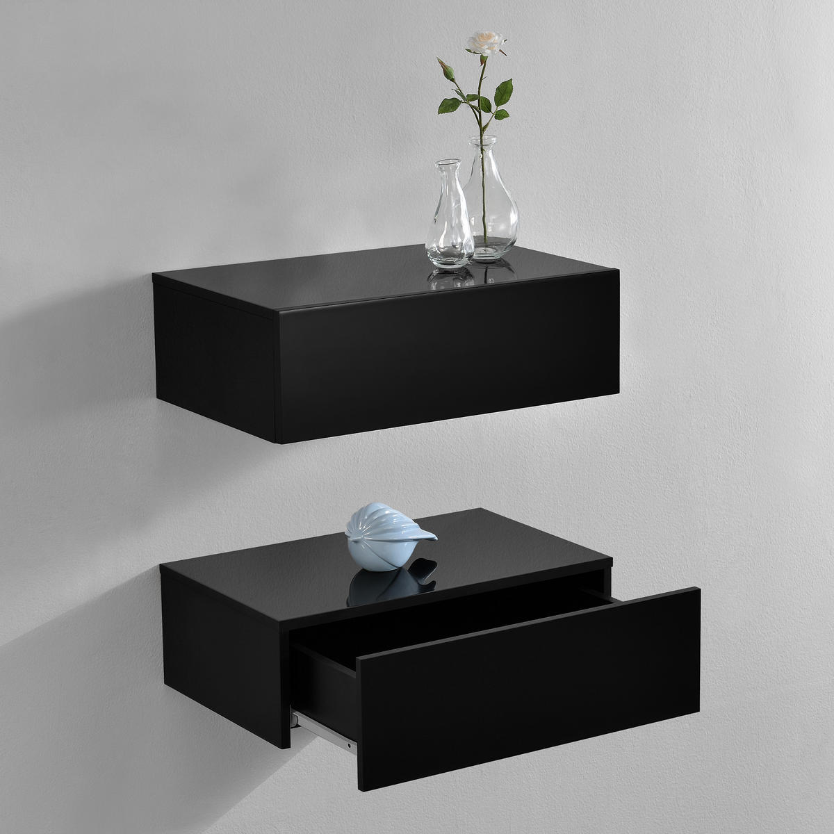 WANDREGAL-SET 2 TLG. Oslo - Schwarz, Holzwerkstoff (46/15/30cm) - [en.casa]
