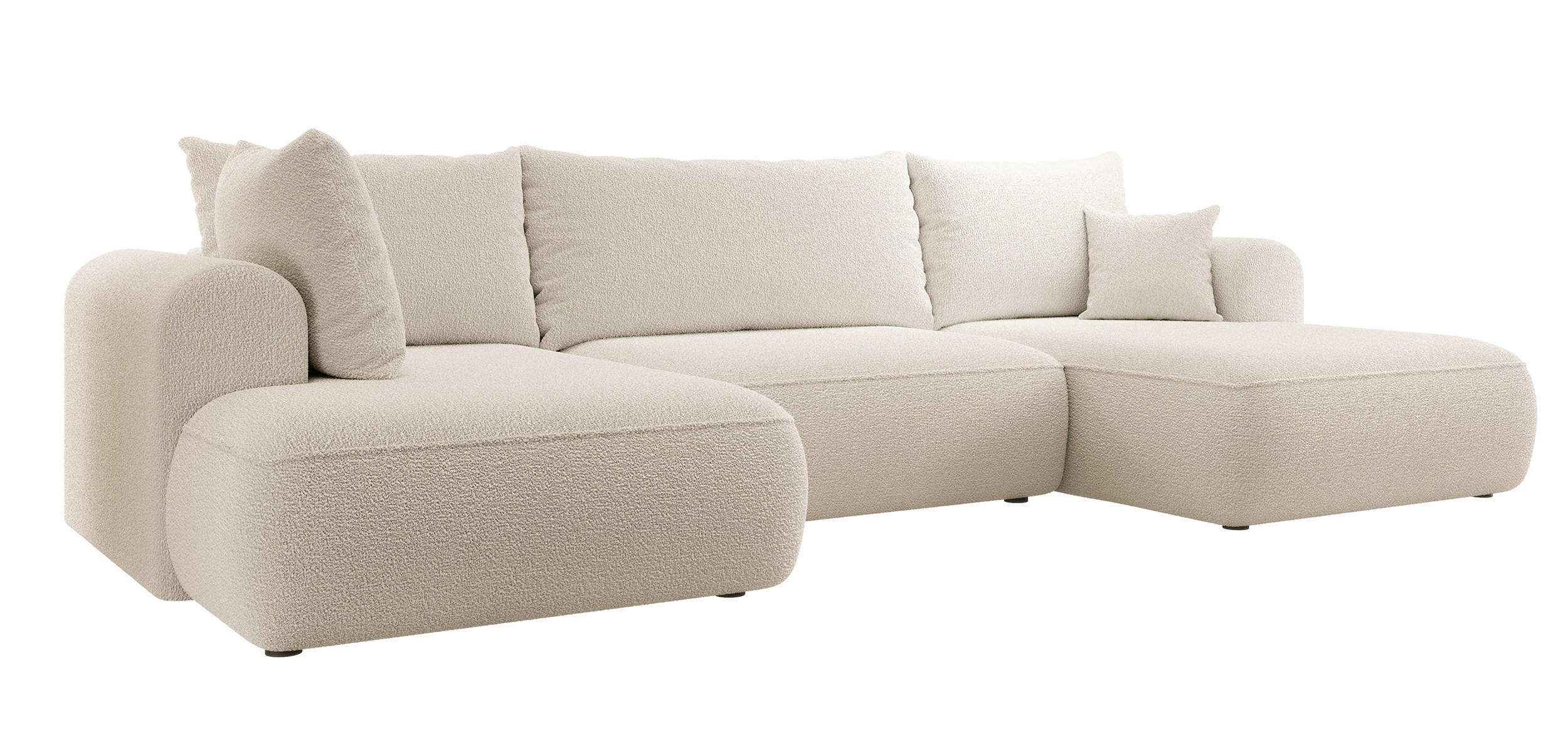WOHNLANDSCHAFT Ovo Beige Boucle - Beige/Schwarz, Textil (375/95/185cm) - Selsey