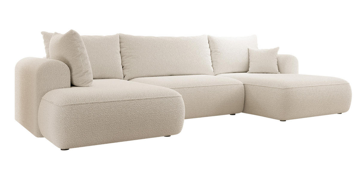 WOHNLANDSCHAFT Ovo Beige Boucle - Beige/Schwarz, Textil (375/95/185cm) - Selsey
