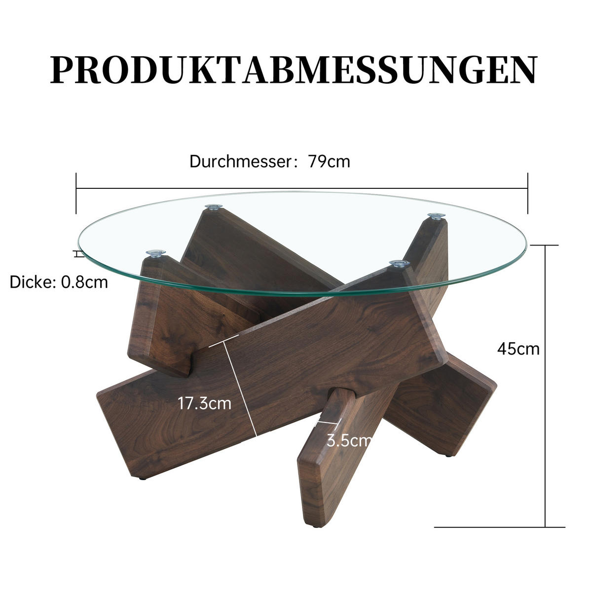 COUCHTISCH aus MDF und Glas 79x79x45 cm Transparent/Walnuss mit kreuzförmigem Gestell und pflegeleichter Oberfläche - Klar, Holzwerkstoff (79/79/45cm) - Modfu
