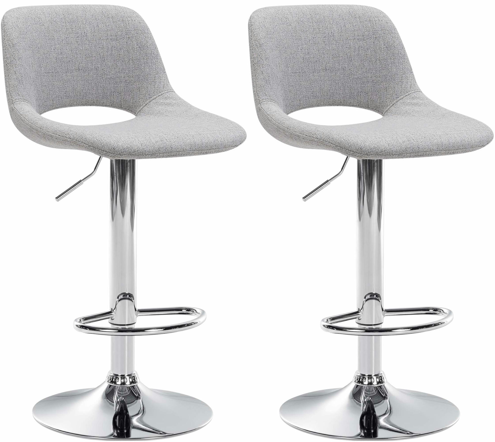 BARHOCKER 2er Set Stoff hellgrau - Chromfarben/Hellgrau, Textil/Metall (42/86/46cm) - CLP