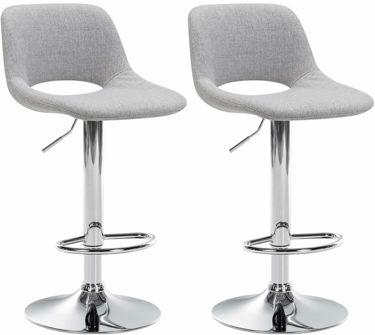 BARHOCKER 2er Set Stoff hellgrau - Chromfarben/Hellgrau, Textil/Metall (42/86/46cm) - CLP
