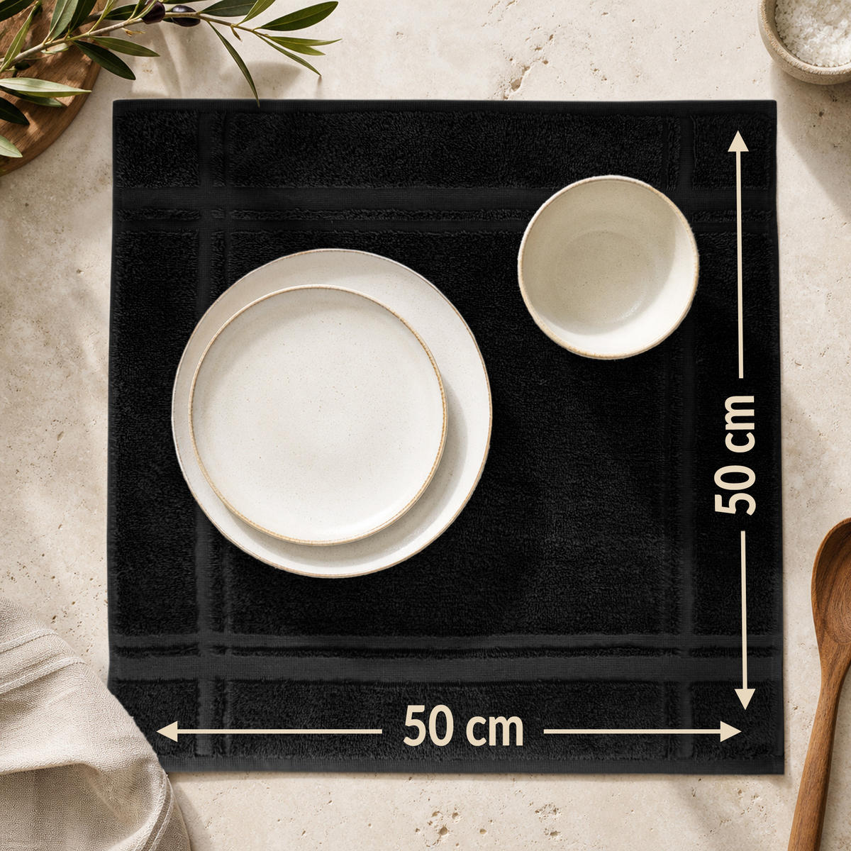 FROTTEE Küchenhandtücher 50x50 cm, 4er Set, Schwarz - Schwarz, Textil (50/50cm) - Lashuma