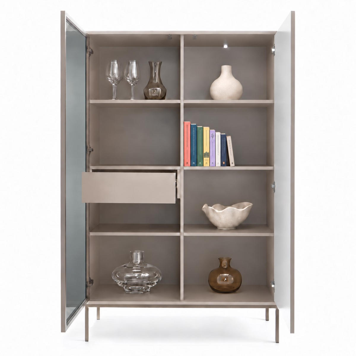 VITRINE Laval WTSZ104 – Kaschmir, mit LED-Beleuchtung - Kaschmir, Glas/Holzwerkstoff (104/166/39cm) - Komodee