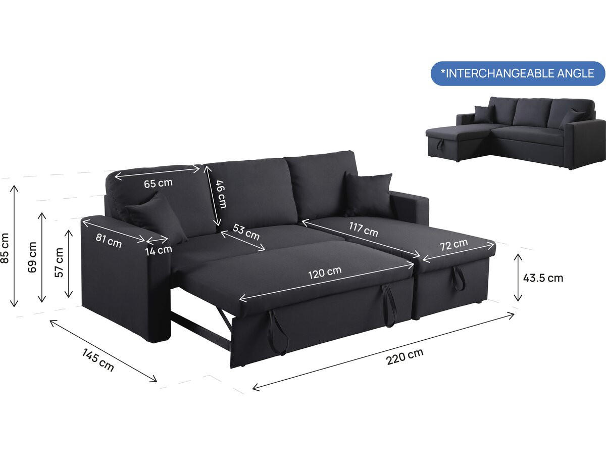 ECKSCHLAFSOFA Alain Schwarz - Schwarz, Textil (221/145cm) - Habitat Garten