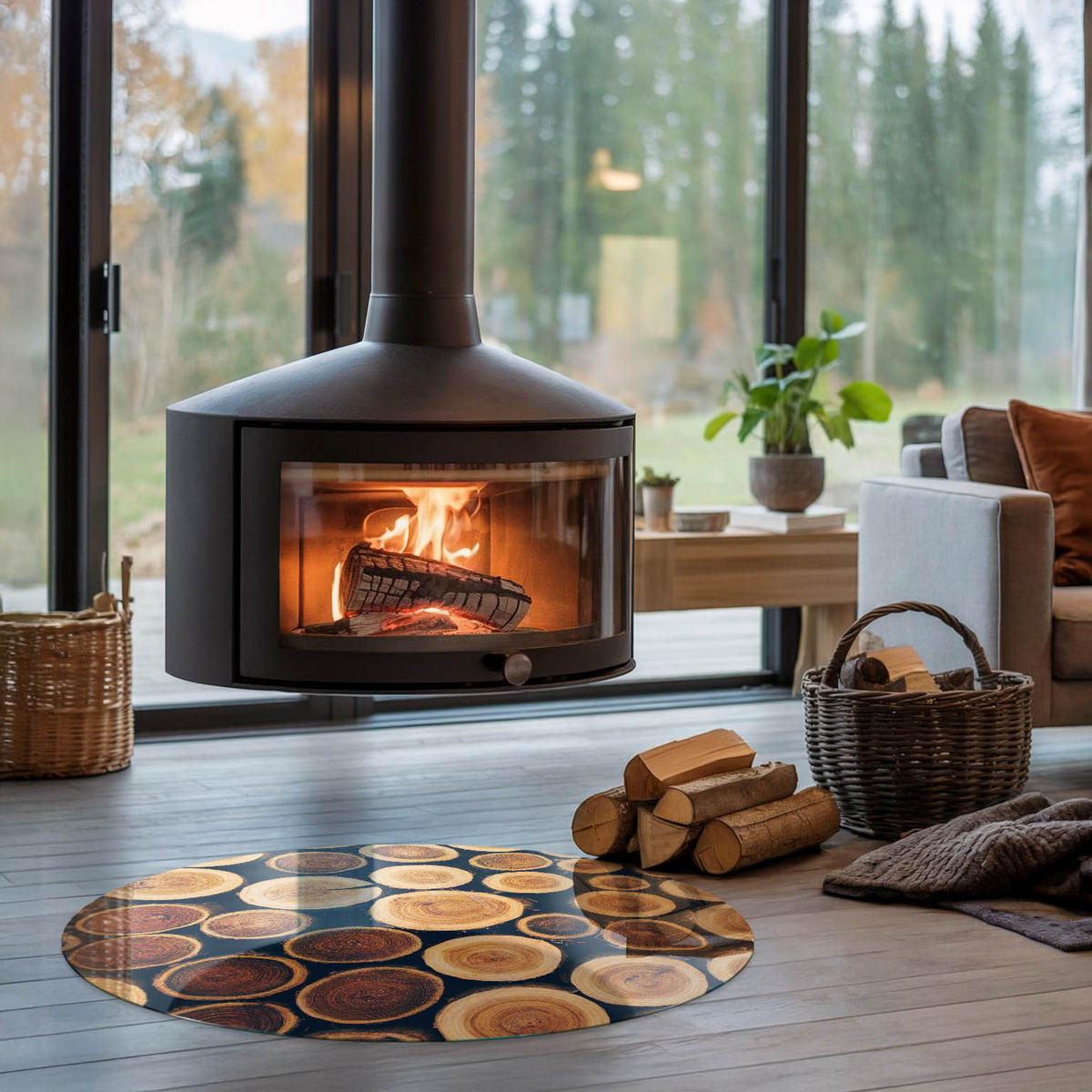 GLASPLATTE für Kamin Ø 90 cm - Braun, Glas (90/90/0.4cm) - TULUP