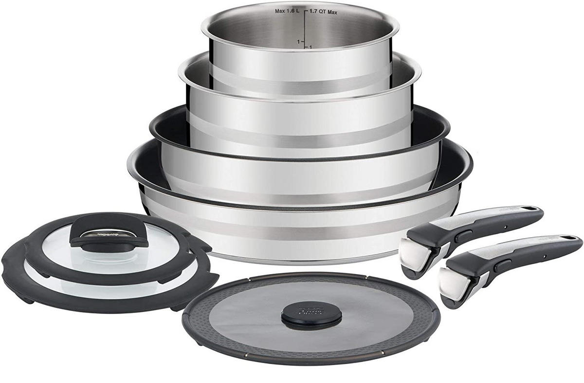 PFANNENSET L9070 Ingenio 9-teilig Bratpfannen Schmorpfannen Stieltöpfe Silber - Silbereichenfarben, Metall - Tefal