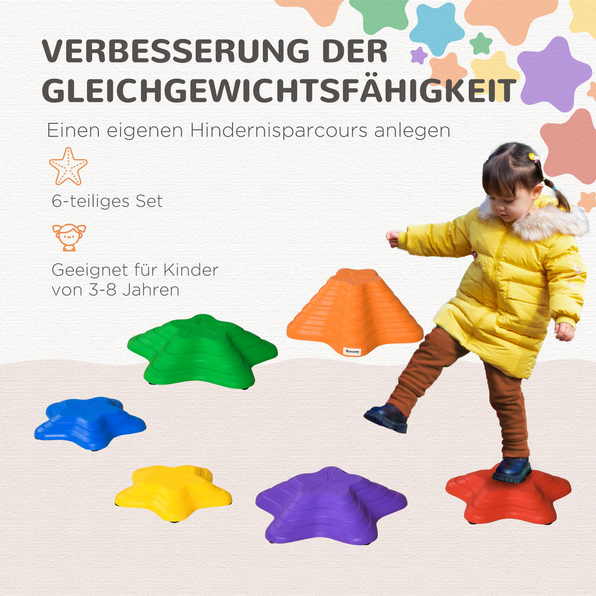 FLUSSSTEINE, 6-tlg. Balanciersteine, Balancespiel für 3-8 Jahre Kinder, Bunt - Multicolor, Kunststoff (36.5/16/36.5cm) - Outsunny