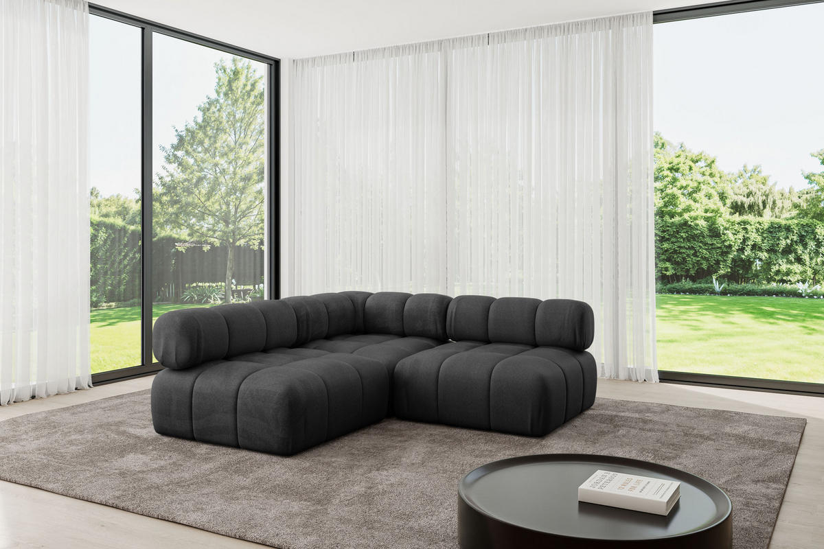 ECKSOFA modulares Sofa Samaro-L1 - 190x190x70 cm Schwarz Velours - Schwarz, Holzwerkstoff/Textil (190/190cm) - ALTDECOR