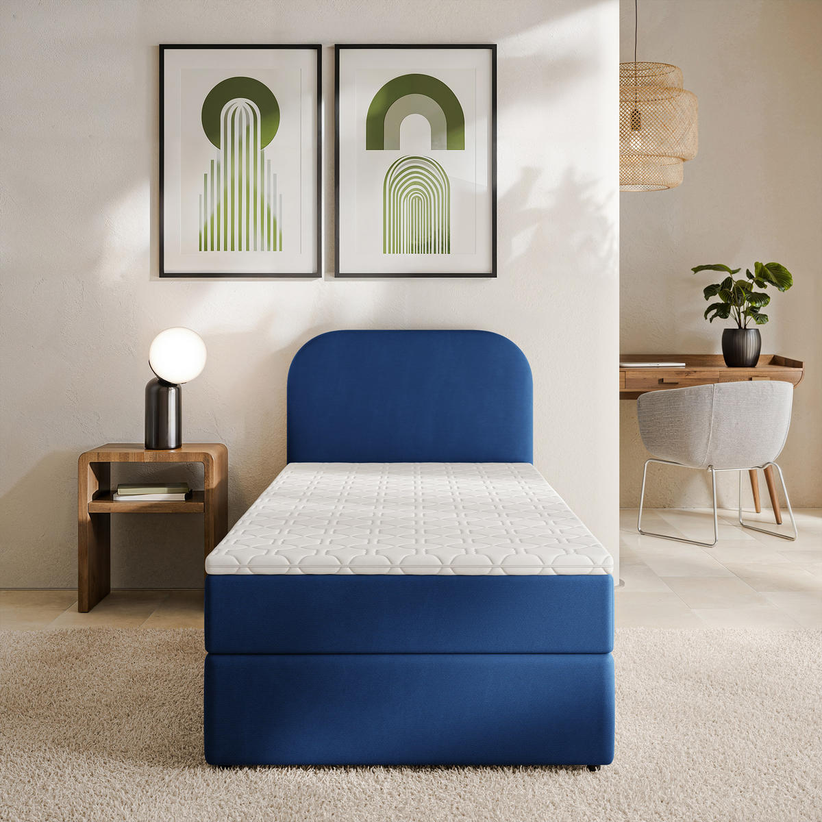 AMERICKÁ POSTEL CERIA 90x200 cm, s matrací a úložným prostorem, KRONOS 09, Blau - modrá, kompozitní dřevo/textil (90/200cm) - MASSENO