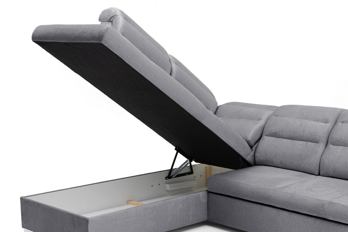 ECKSOFA U-Form CLOUD U Links mit Schlaffunktion 120x252 Velours Grau - Silberfarben/Grau, Holz/Kunststoff (320/103/202cm) - Muffo
