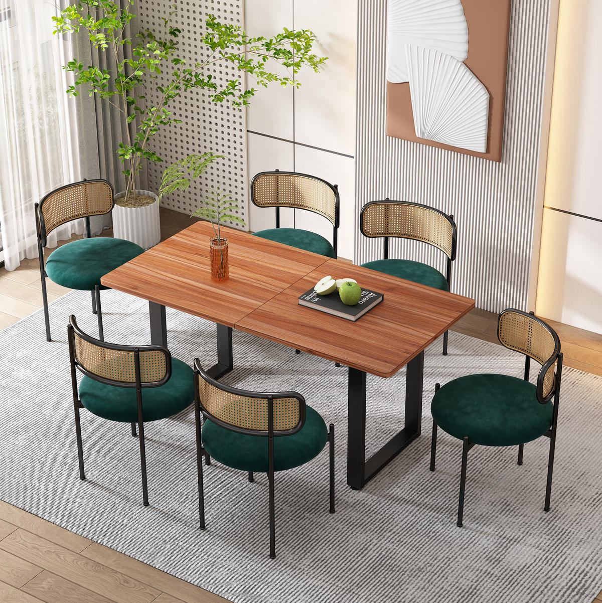 ESSZIMMERSTUHL 4er-Set mit Rattan-Rückenlehne Samt Green - Grün, Metall (40/75/45.2cm) - Meubliv