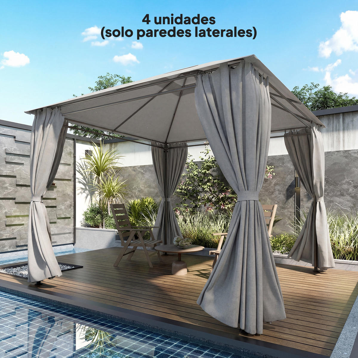 PAVILLON-SEITENWAND, 8 UV-Schutzfenster, hellgrau - Grau, Textil (34/18.5/43.5cm) - Vallsero