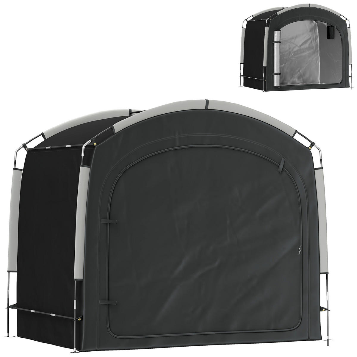 FAHRRADGARAGE DE-12734 220/150/195 cm mit 2 Seitentaschen Schwarz - Schwarz, Textil (150/195/220cm) - ComfortXL