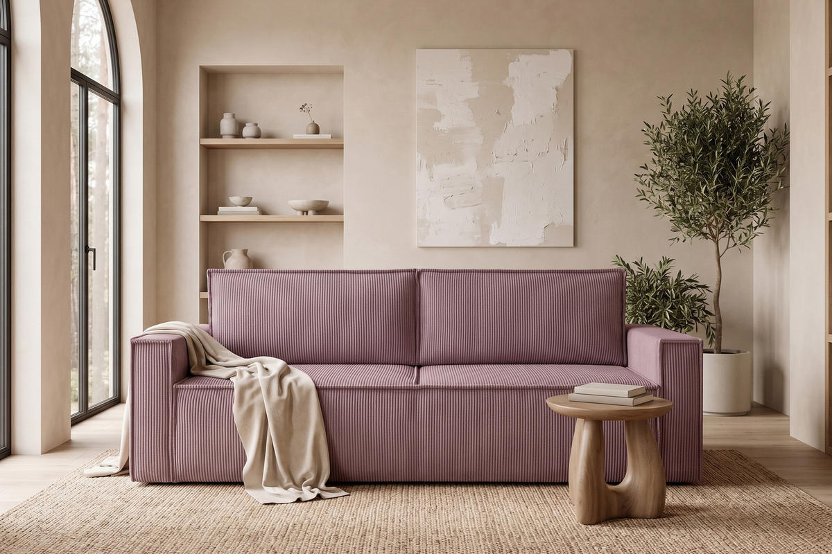 SCHLAFSOFA NAPI in Pet Friendly Cord-Stoff, hellviolett - Violett/Schwarz, Textil (228/89/101cm) - KONSIMO®