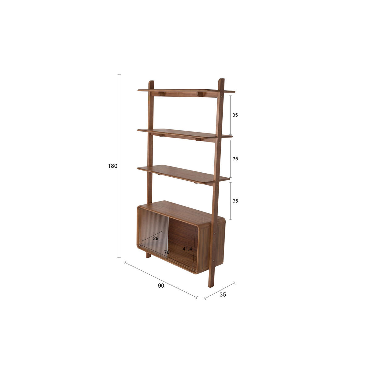 STANDREGAL Rise Walnuss - Braun, Holz (90/180/35cm) - Zuiver