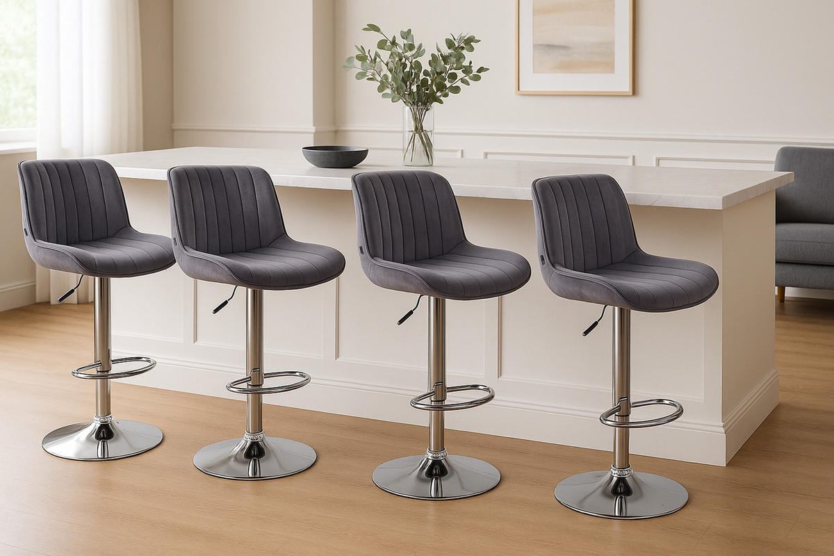 BARHOCKER Lento Gestell Metall in Chromoptik Samt Dunkelgrau - Chromfarben/Grau, Textil/Metall (50/108/50cm) - TPFLiving