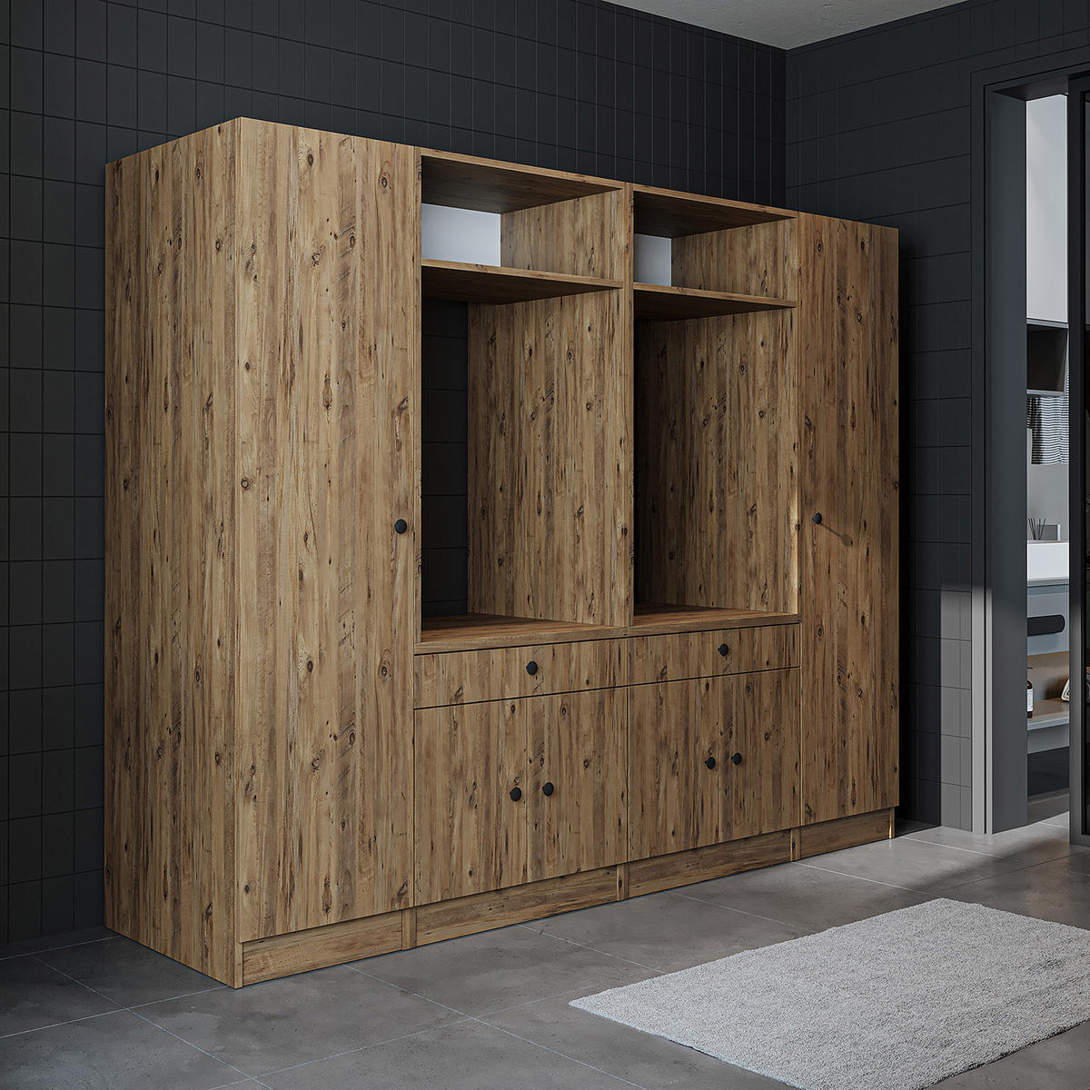 WASCHMASCHINENSCHRANK Serie 1 224cm Breit, 184cm Hoch - Eichefarben, Holzwerkstoff (224/184/67cm)