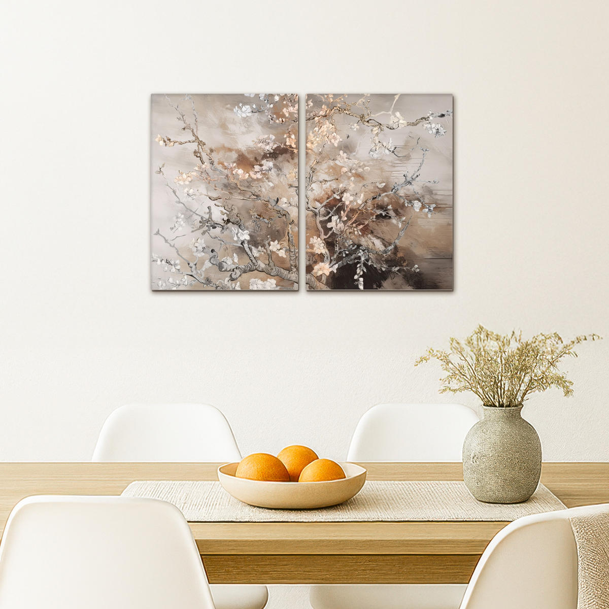 LEINWANDBILD 2er Set Mandelblüte - Abstrakt - Beige 60x40 cm - Beige, Textil (60/40cm) - MuchoWow
