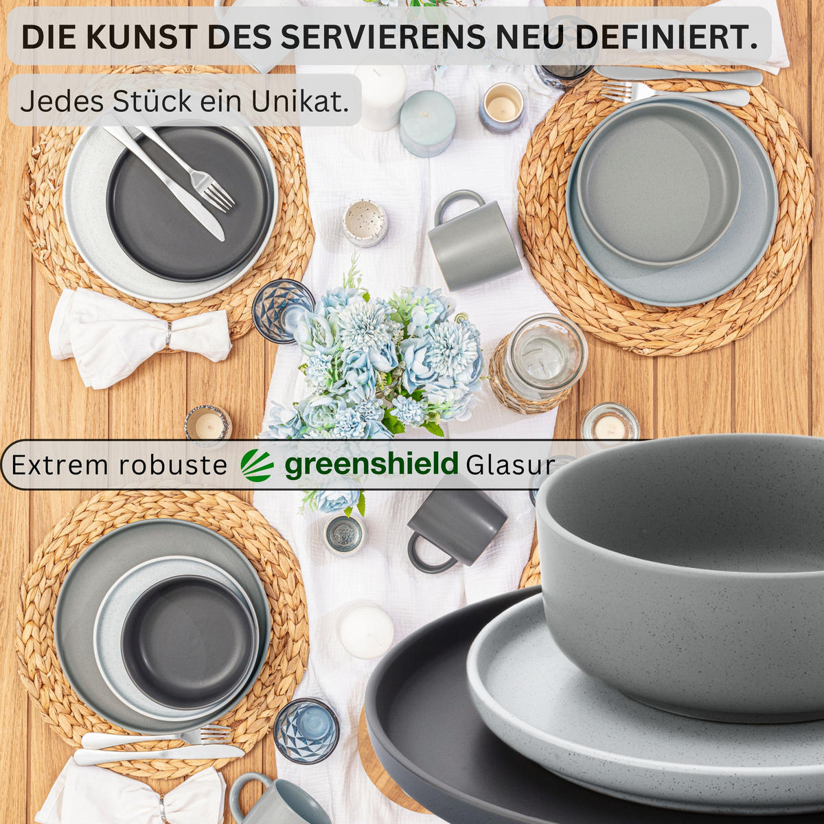 TAFELSERVICE LEEDS - 36 teilig aus Steingut 12 Personen - Multicolor, Stein (50/30/80cm) - Sänger
