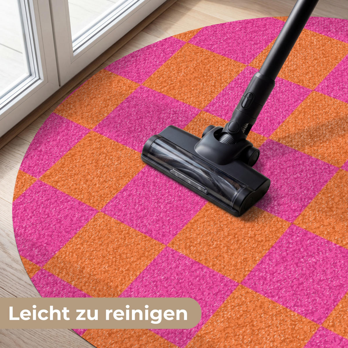FUSSMATTE Schachbrettmuster - Orange - Rosa - Blöcke Schmutzfangmatte 120x120 cm - Pink, Kunststoff (120/120cm) - MuchoWow