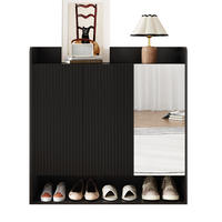 SCHUHSCHRANK 110/110/35,5 cm Schwarz aus MDF und Spanplatte mit Spiegel - Schwarz, Holzwerkstoff (110/110/35.5cm) - OKMYHOME
