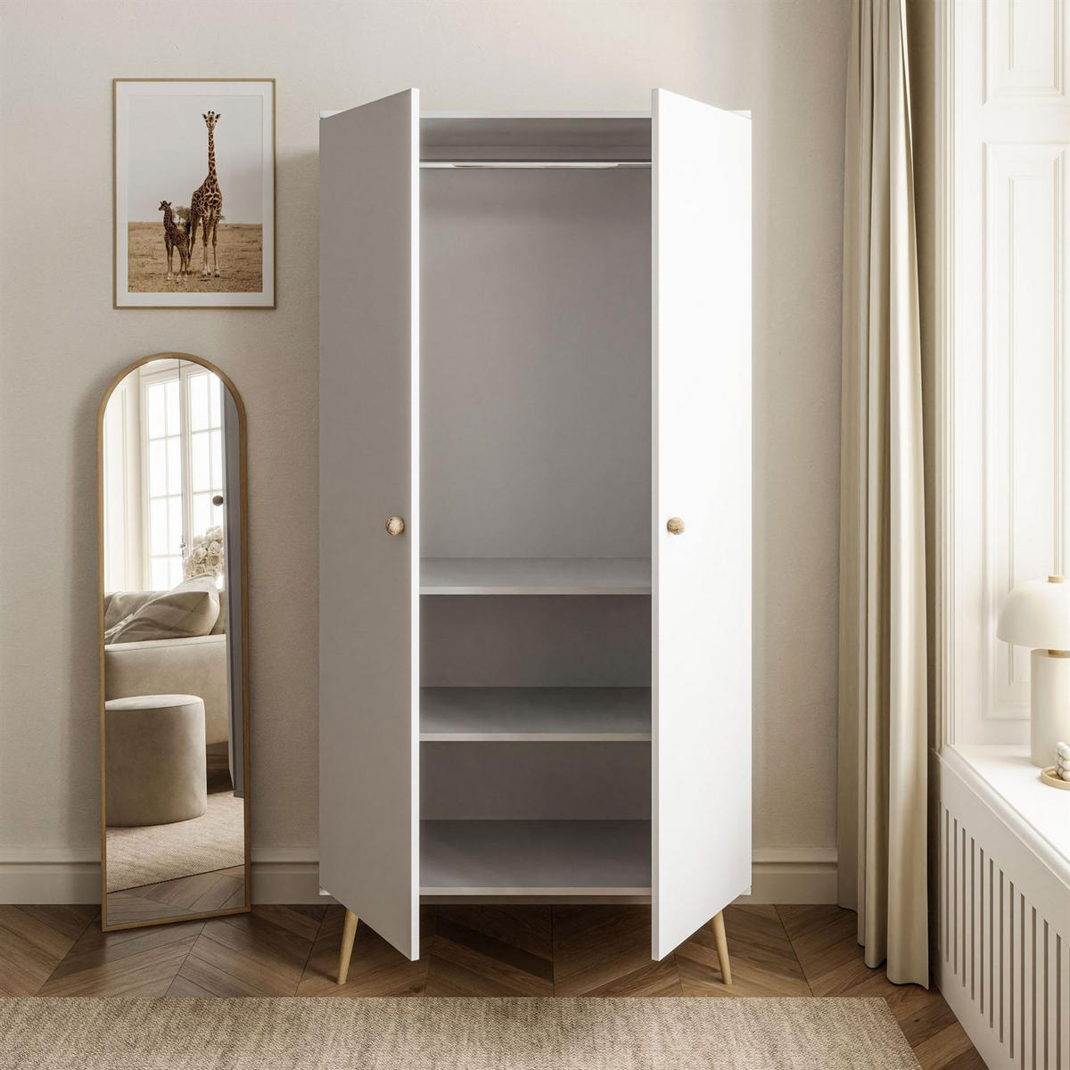 KLEIDERSCHRANK Zweitüriger HARMONY Weiß - Weiß, Holzwerkstoff (100/202/52cm) - Lookway