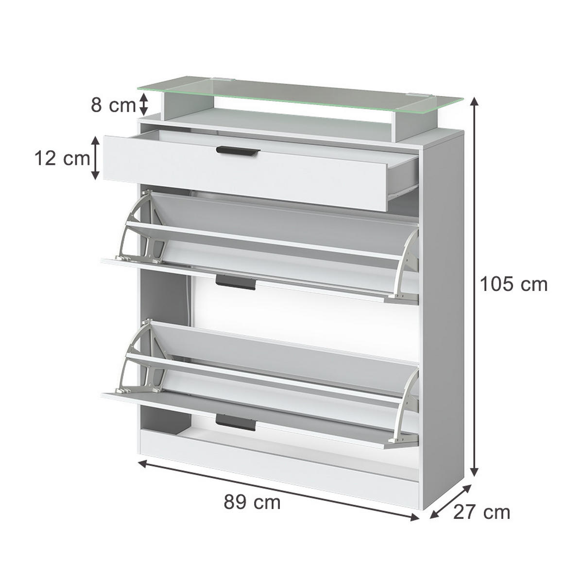ORMARIĆ ZA CIPELE Alex, Bijela, 89 x 105 cm mit LED-Beleuchtung - bijela, drvni materijal (89/105/27cm) - Vicco