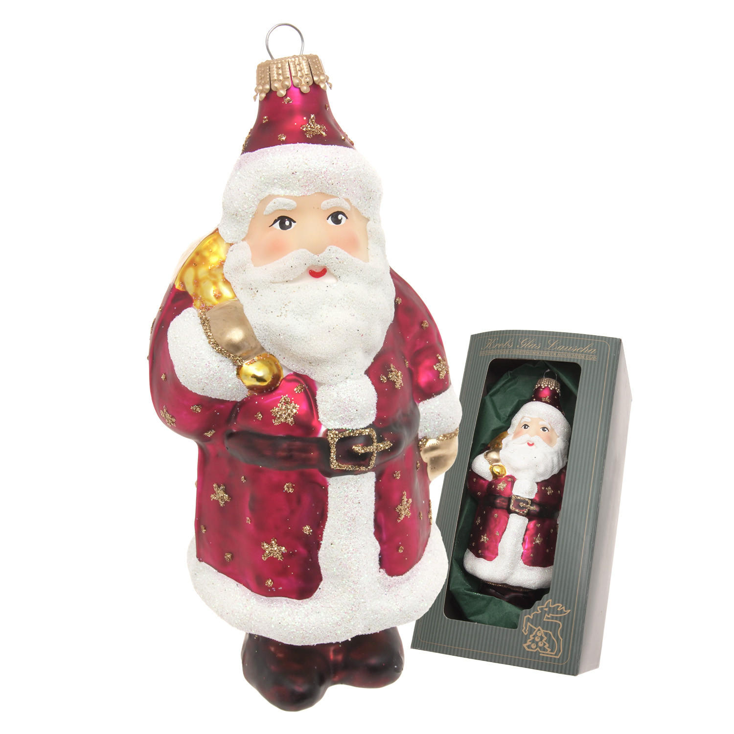 CHRISTBAUMSCHMUCK Santa mit Sternen Rot 14cm (Glas / 1 Stk.) - Rot, Glas (7/14/7cm) - Krebs Glas Lauscha