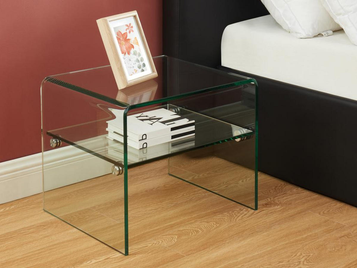 NACHTTISCH mit 1 Ablage - Glas - STILEOS - Transparent, Glas (40/40/48cm) - Vente-Unique