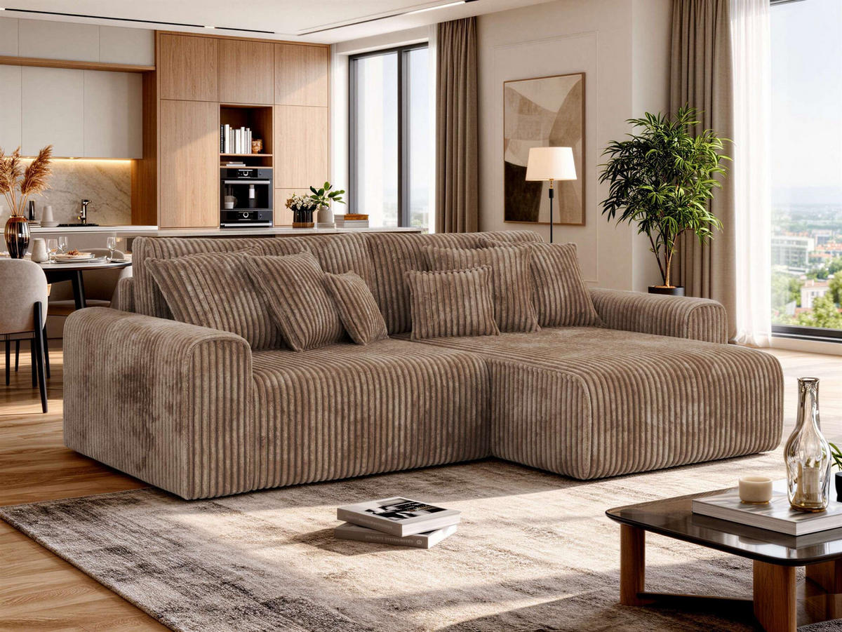 ECKSOFA ELARA L Braun Cord - Schwarz/Braun, Kunststoff/Textil (278/192cm) - MKS