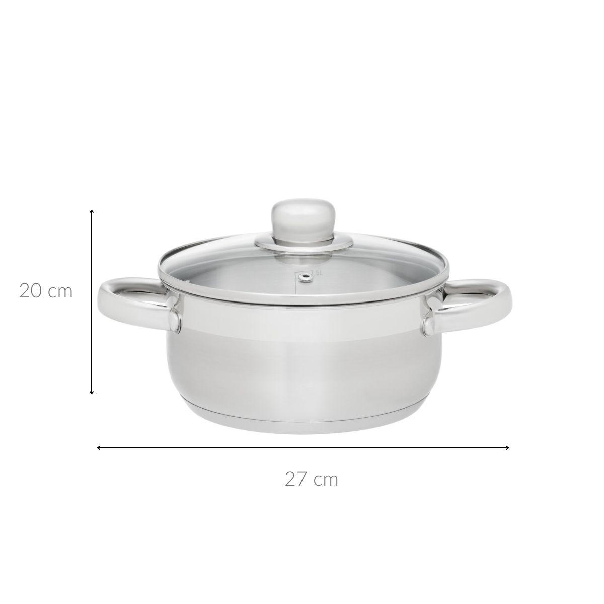 STAHLTOPF mit Glasdeckel 2 l - Silberfarben, Metall (20cm)