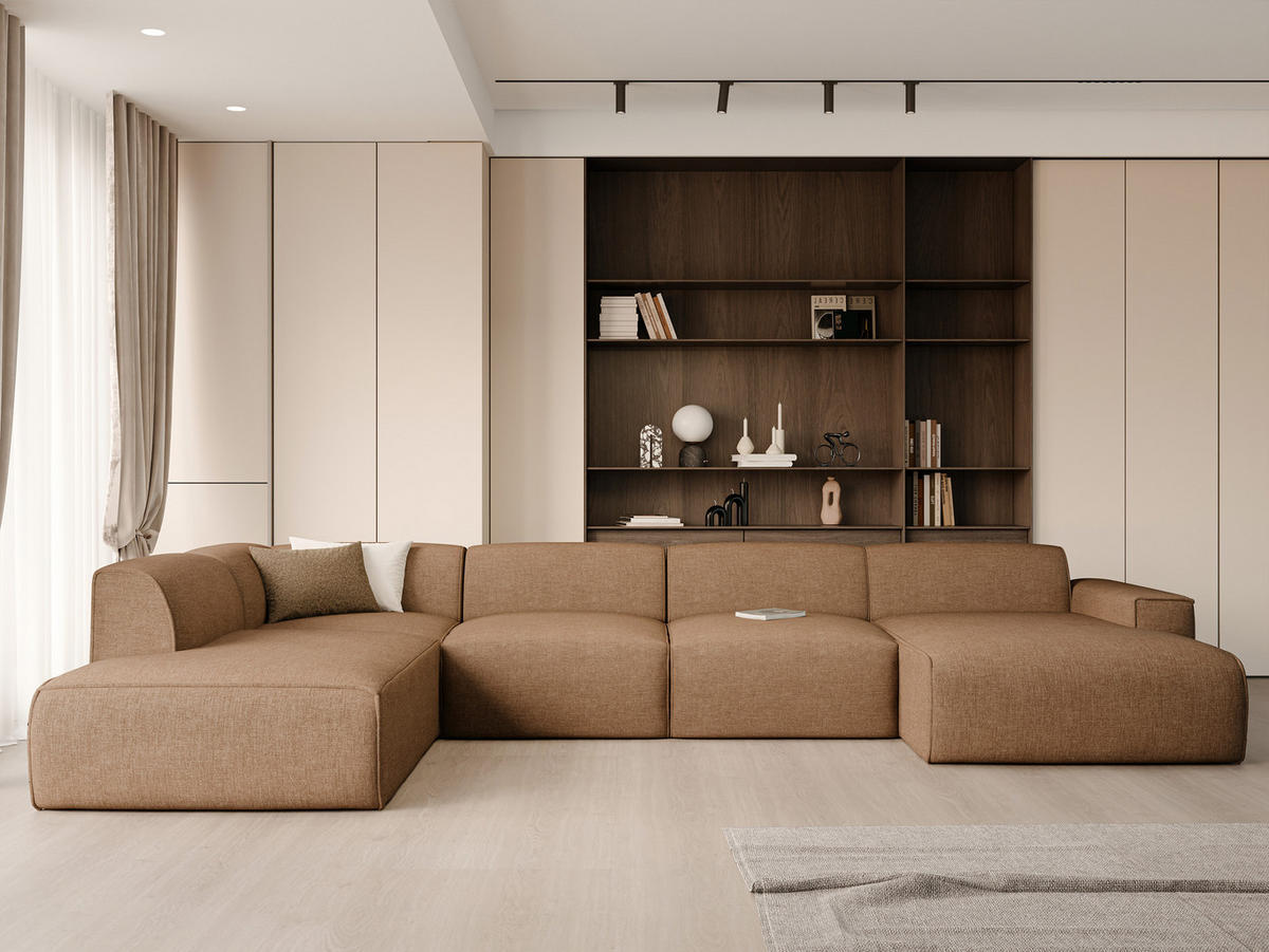 WOHNLANDSCHAFT DOVE Chenille-Stoff in Braun - Braun, Holzwerkstoff/Kunststoff (300/85/200cm) - Idohome