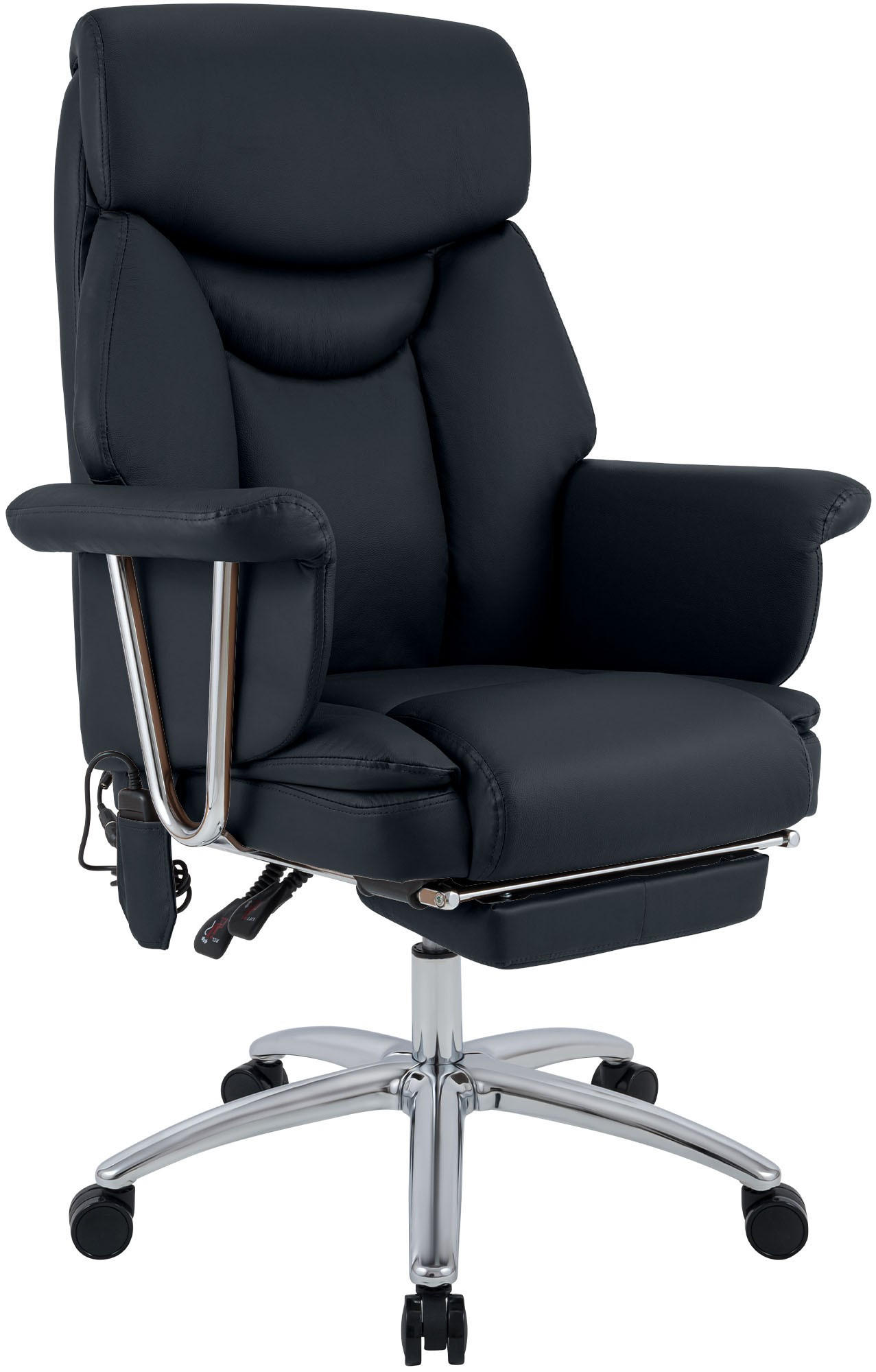 CHEFSESSEL Echtleder Schwarz - Chromfarben/Schwarz, Leder/Metall (78/114/66cm) - CLP