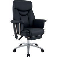 CHEFSESSEL Echtleder Schwarz - Chromfarben/Schwarz, Leder/Metall (78/114/66cm) - CLP
