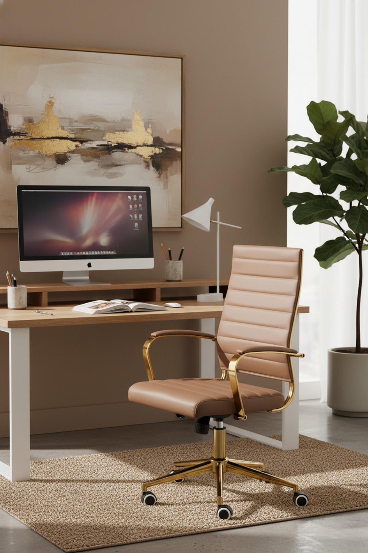 BÜROSTUHL Vantor Kunstleder hellbraun - Hellbraun/Goldfarben, Metall (57/109/59cm) - TPFLiving