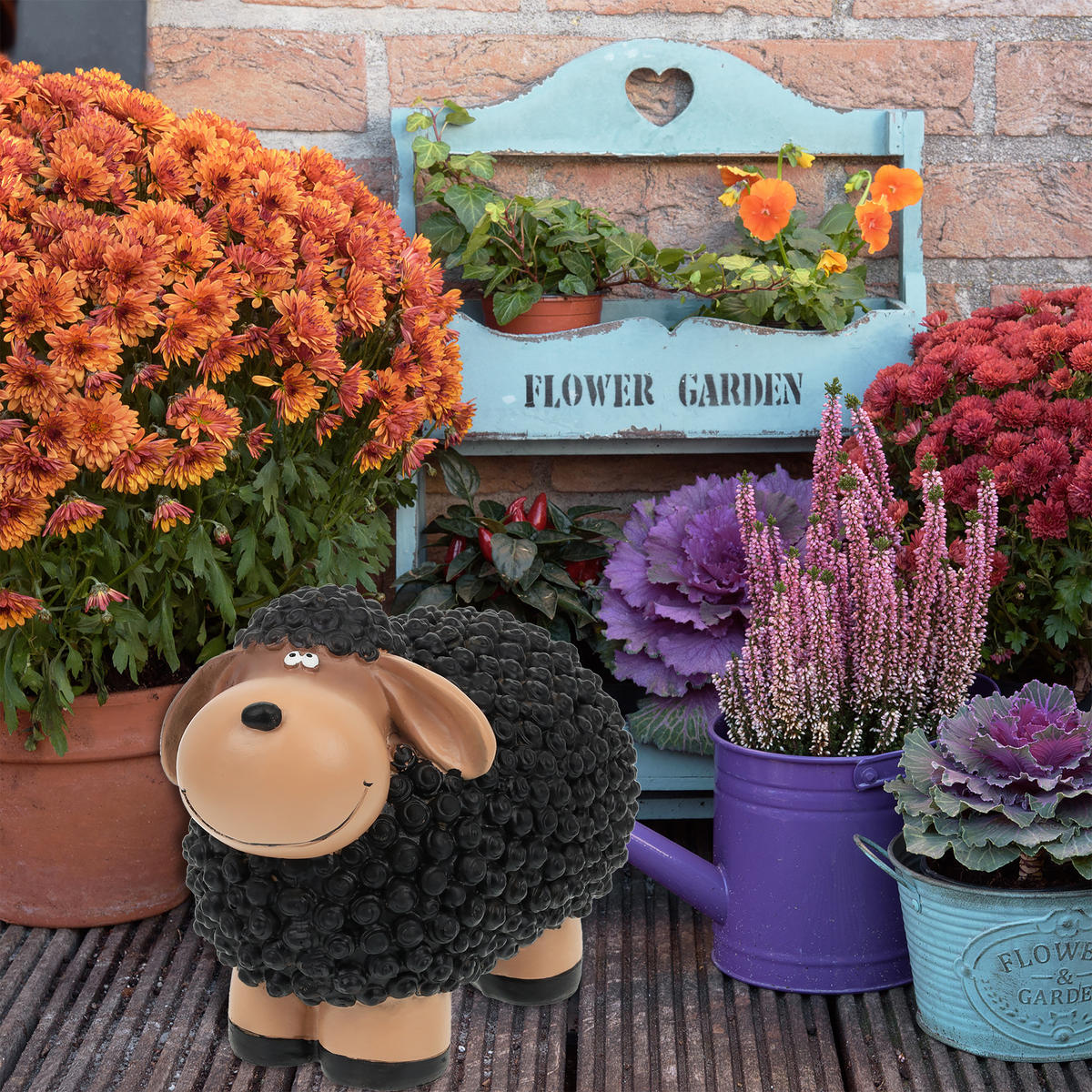 SCHAF-GARTENFIGUR - Schwarz, Kunststoff (21/16/12.5cm) - Relaxdays