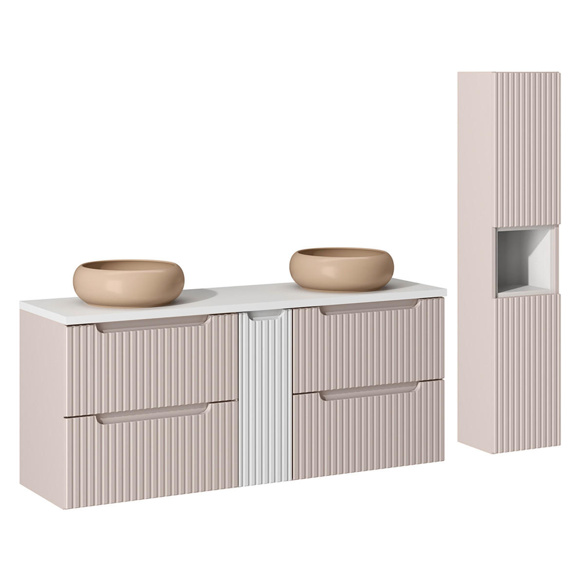 KOUPELNOVÝ NÁBYTEK 140cm Riva 2er-Set Kašmír - béžová, kompozitní dřevo (140/57/40cm) - Petits-meubles