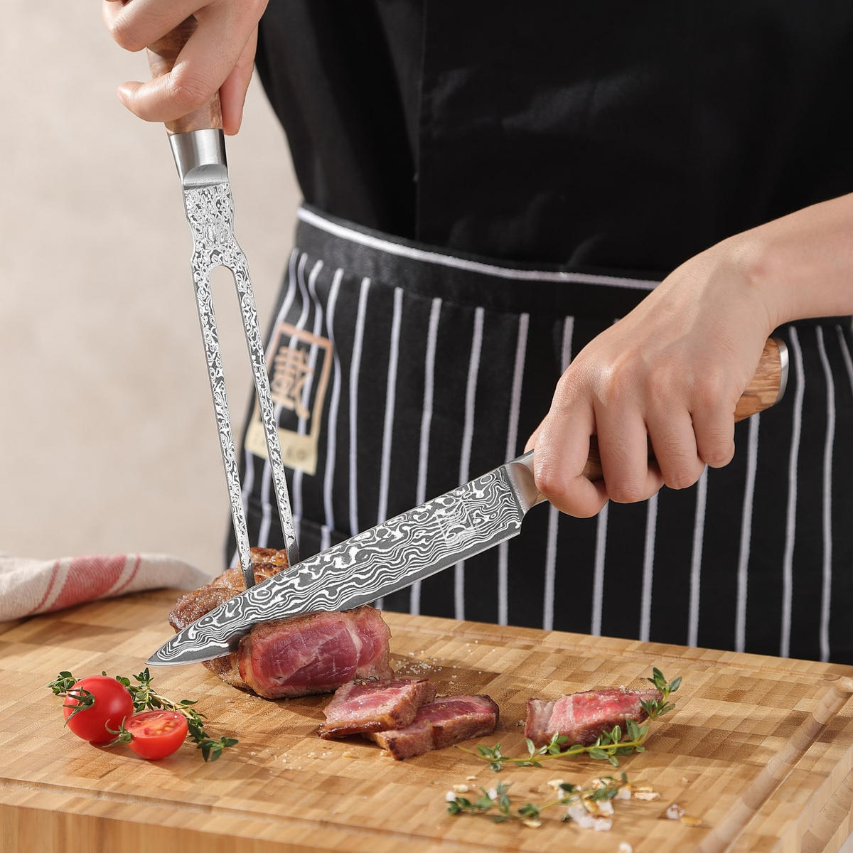 TRANCHIER-SET 2-TEILIG 17–18 cm - Birkefarben, Holz/Metall (31cm) - Zayiko