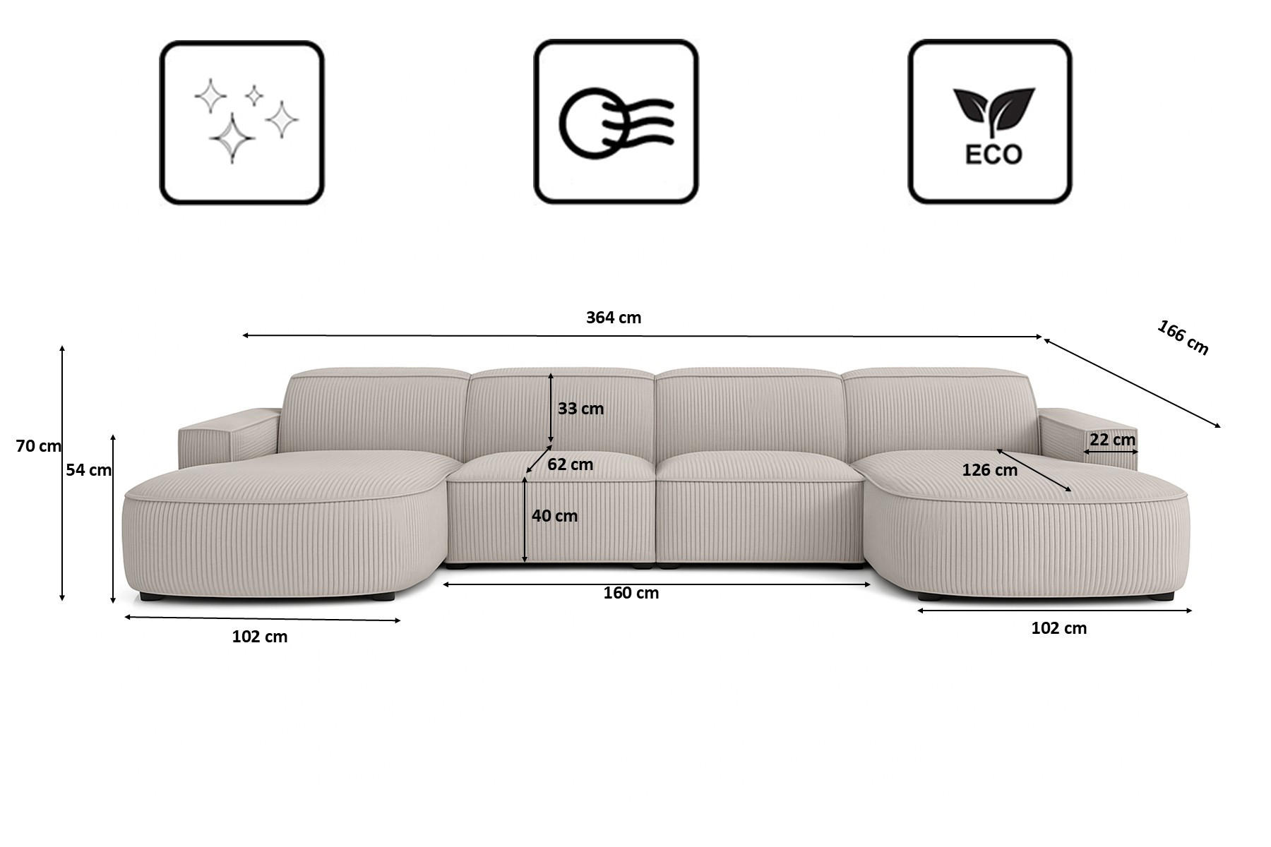 Thumbnail - Kaiser Möbel Ecksofa, Beige, Holz, 364x166 cm, Wohnzimmer, Sofas & Couches, Wohnlandschaften, Ecksofas