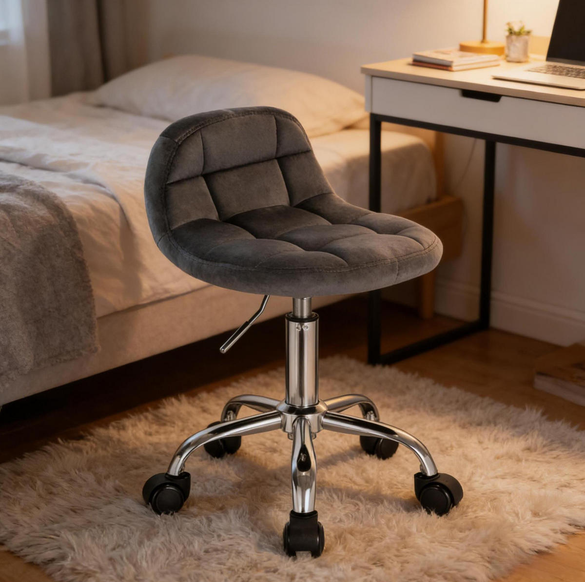 BÜROSTUHL höhenverstellbar Samt Dark Grey - Dunkelgrau, Metall (38/68/31cm) - Meubliv