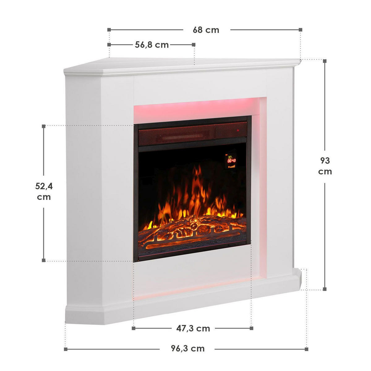 ELEKTROKAMIN 2000W dreieckig weiß mit Flammeneffekt - Weiß, Holz (96/93/57cm) - Juskys