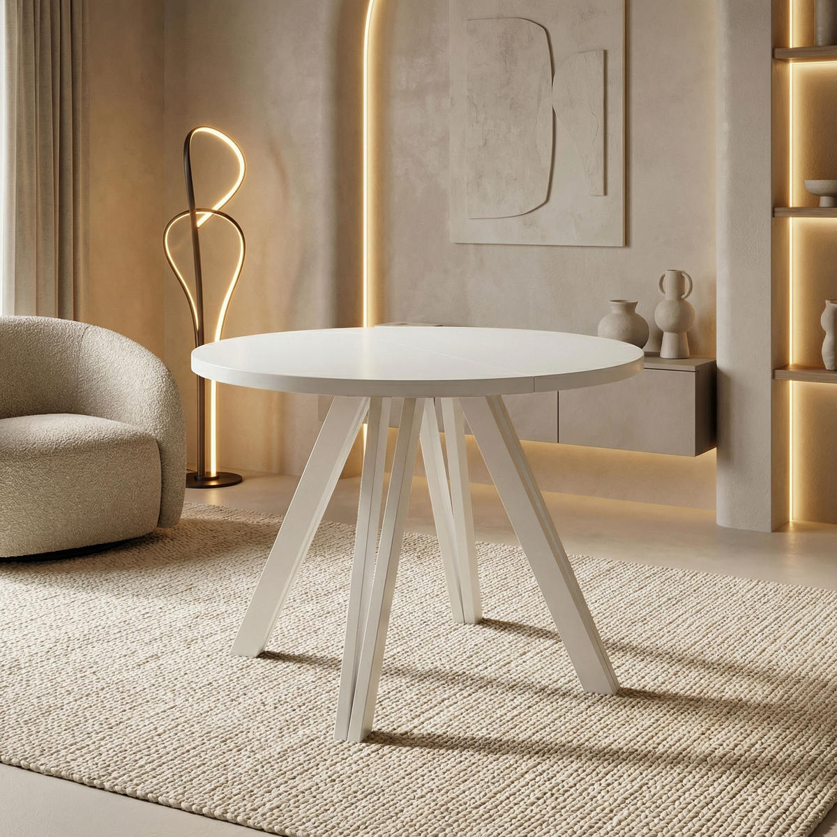 ESSTISCH Ravero runder ausziehbarer, Weiß 100-180/100/77 cm - Weiß, Holz/Holzwerkstoff (100/100/77cm) - WFL GROUP