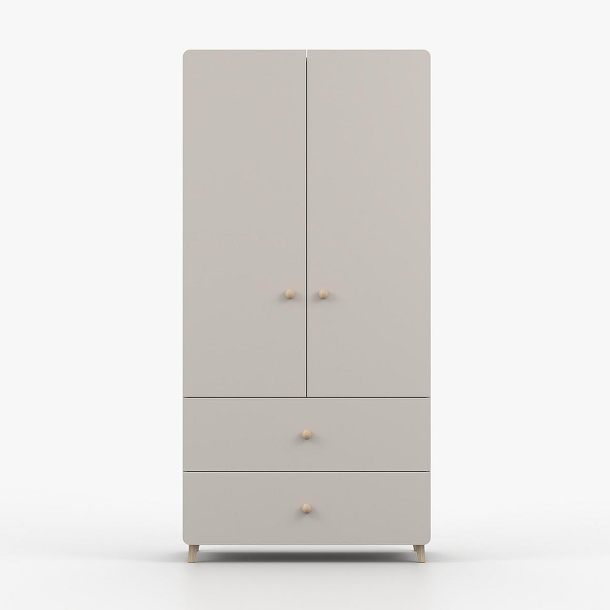 DREHTÜRENSCHRANK MARIO 2D 90 cm Kaschmir/Kaschmir, 2-türig, zwei Schubladen, Holzgriffe - Kaschmir/Eukalyptusholzfarben, Holz/Holzwerkstoff (90/204/50cm) - imoebel24