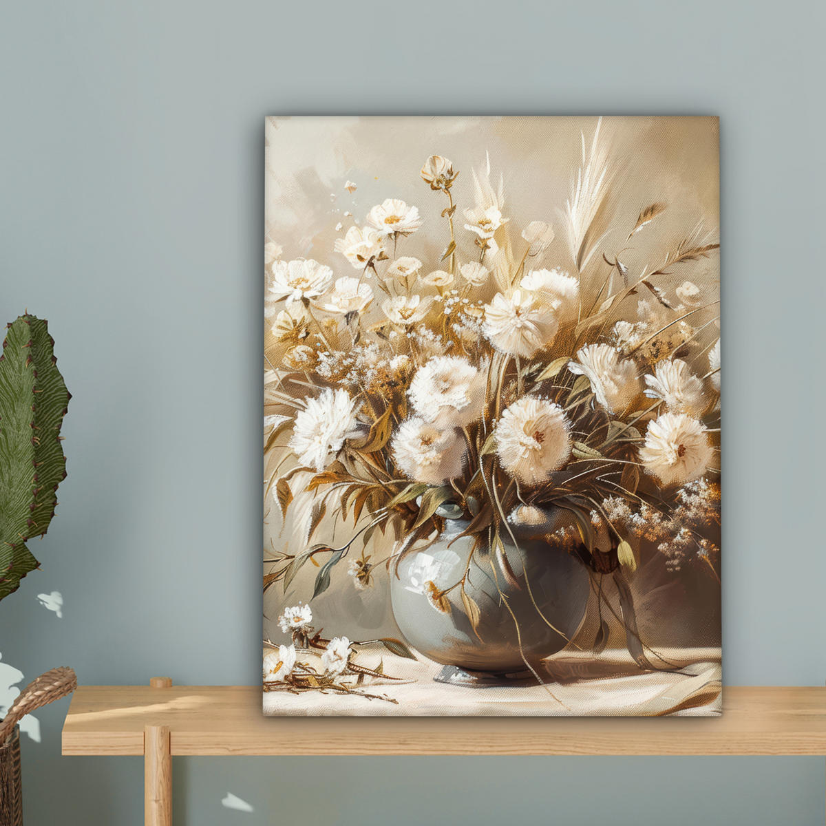 LEINWANDBILD Blumen - Vase - Stilleben - Beige 30x40 cm - Creme, Textil (30/40cm) - MuchoWow